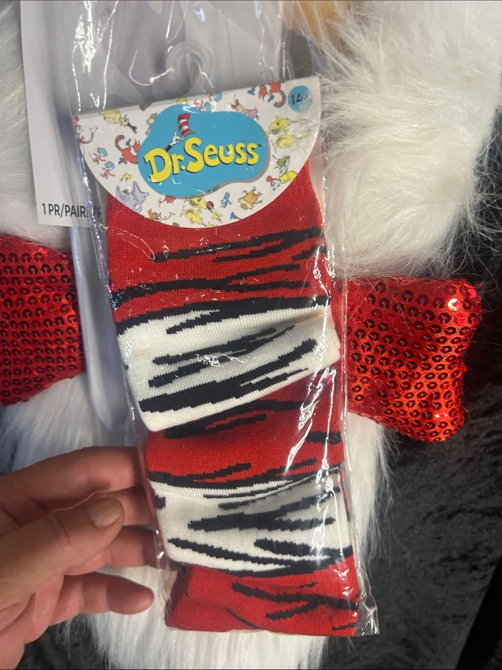 Dr. Seuss Black Kids Cape with White Faux-Fur Trim and Red Sequin Bow